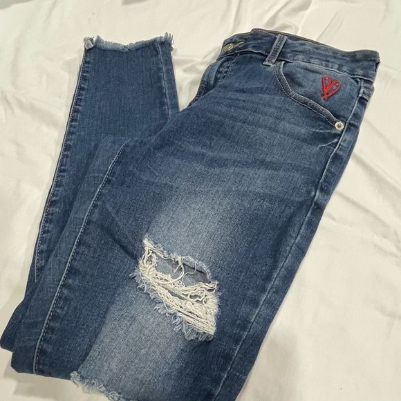 Delina Distressed‎ Embroidered Skinny Jean - Picture 2 of 16